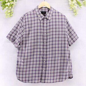 Vince Men's Waterfront Plaid Short Sleeve Shirt Button Down Dusty Sky Sz XL